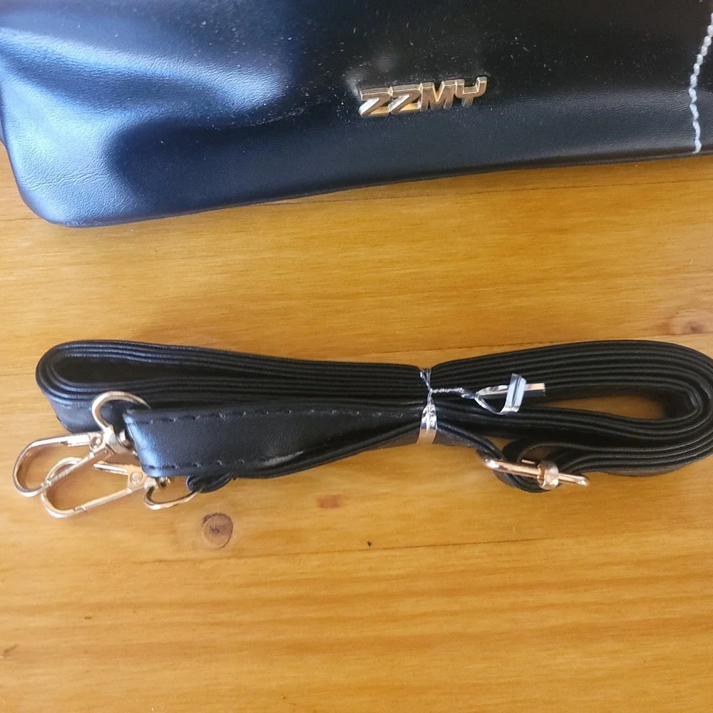 ZZMY Black Top Handle Bag Gold Accent Modern‎ Satchel Crossbody Handbag Women